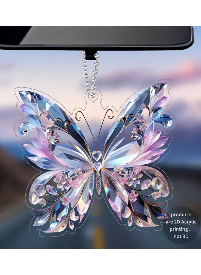 2 PCS Butterfly Car Accessories, Butterfly Car Rear View Mirror Charm Hanging Decoration Accessories Pendant, Cute Purple Aesthetic Decor Gifts Interior Ornament Truck Christmas - Image 3